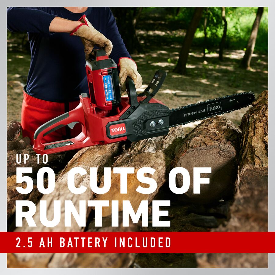 Toro 51850 60V MAX* 16 in. (40.6 cm) Brushless Chainsaw with 2.5Ah battery